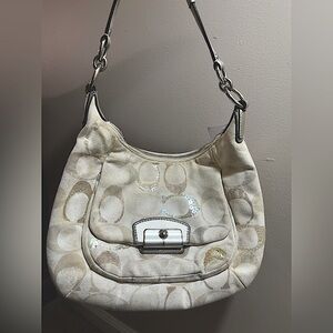 Coach Kristen Cream & Tan Sequined Shoulder hobo bag